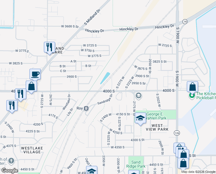 map of restaurants, bars, coffee shops, grocery stores, and more near 2338 West 4000 South in Roy