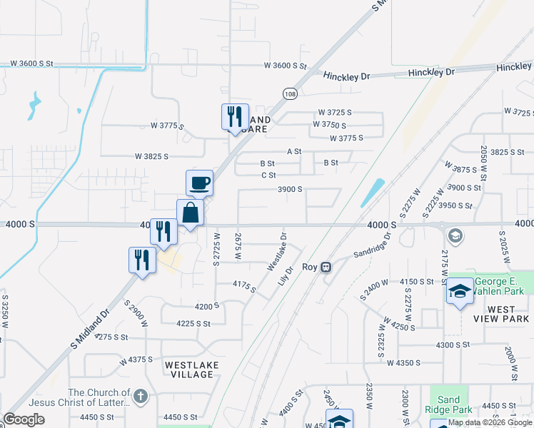 map of restaurants, bars, coffee shops, grocery stores, and more near 2615 West 3950 South in Roy