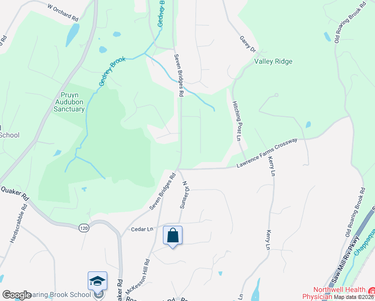 map of restaurants, bars, coffee shops, grocery stores, and more near 65 Seven Bridges Road in Chappaqua