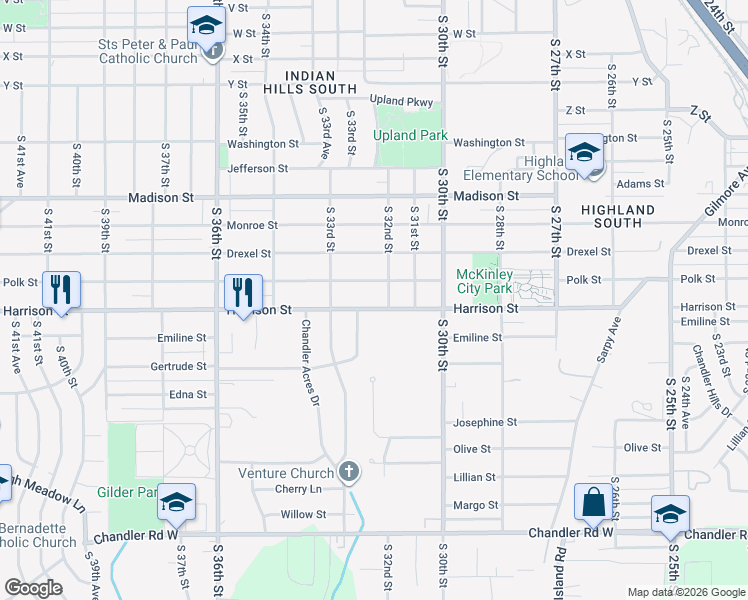 map of restaurants, bars, coffee shops, grocery stores, and more near 3225 Polk Street in Omaha