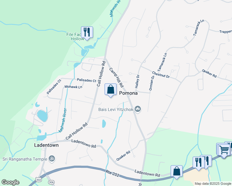 map of restaurants, bars, coffee shops, grocery stores, and more near 141 Camp Hill Road in Pomona