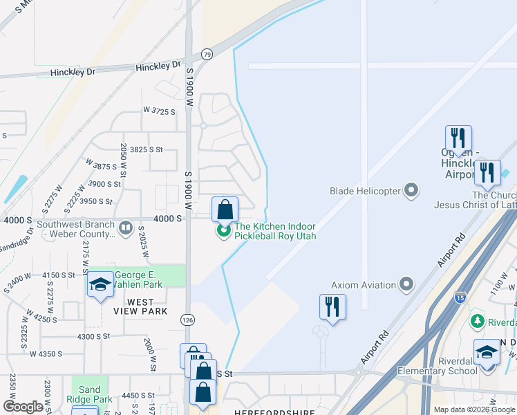 map of restaurants, bars, coffee shops, grocery stores, and more near 1700 4000 South Street in Roy