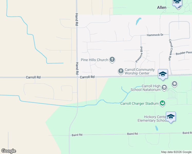 map of restaurants, bars, coffee shops, grocery stores, and more near 4890 Carroll Road in Fort Wayne