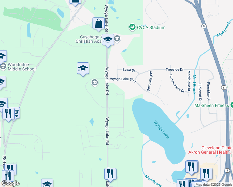 map of restaurants, bars, coffee shops, grocery stores, and more near 4250 Americana Drive in Cuyahoga Falls