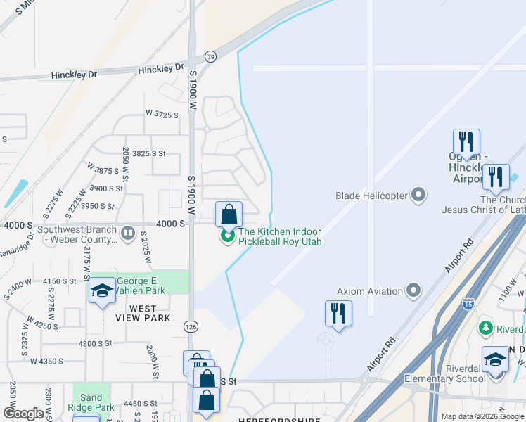 map of restaurants, bars, coffee shops, grocery stores, and more near 1700 4000 South Street in Roy