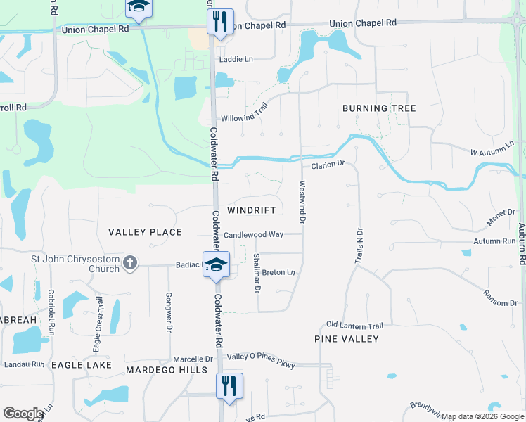 map of restaurants, bars, coffee shops, grocery stores, and more near 917 Glen Eagle Lane in Fort Wayne