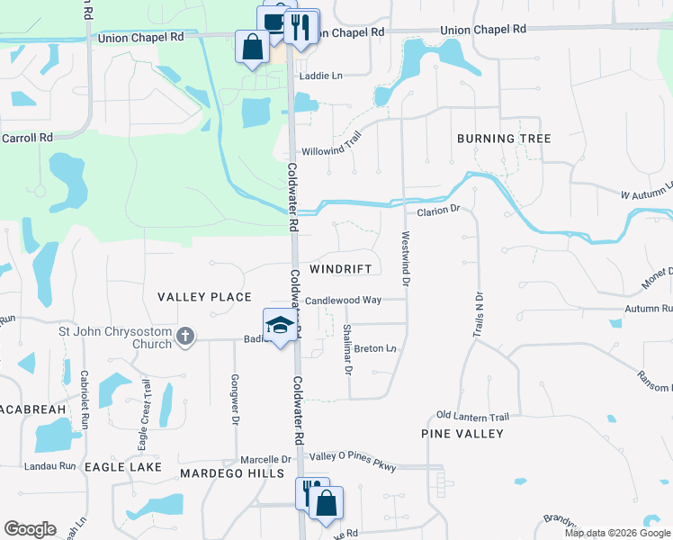 map of restaurants, bars, coffee shops, grocery stores, and more near 815 Glen Eagle Lane in Fort Wayne