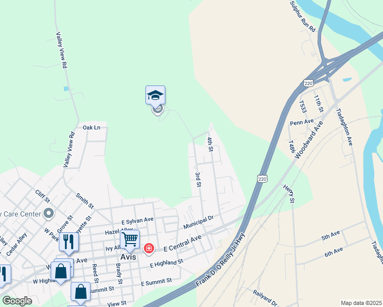 map of restaurants, bars, coffee shops, grocery stores, and more near 951 3rd Street in Avis