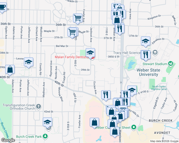 map of restaurants, bars, coffee shops, grocery stores, and more near 3913 Jackson Avenue in Ogden