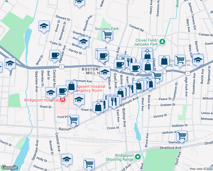 map of restaurants, bars, coffee shops, grocery stores, and more near 292 Clermont Avenue in Bridgeport
