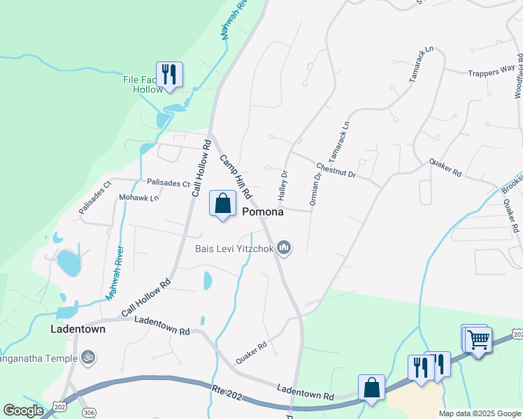 map of restaurants, bars, coffee shops, grocery stores, and more near 138 Camp Hill Road in Pomona
