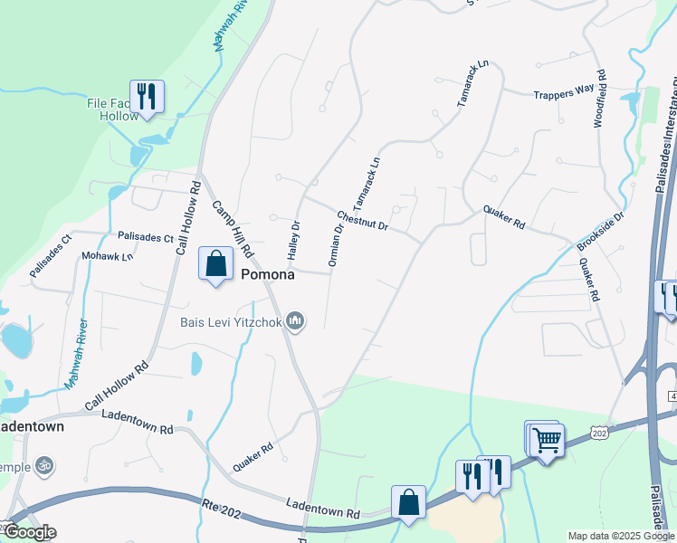 map of restaurants, bars, coffee shops, grocery stores, and more near 10 Ormian Drive in Pomona
