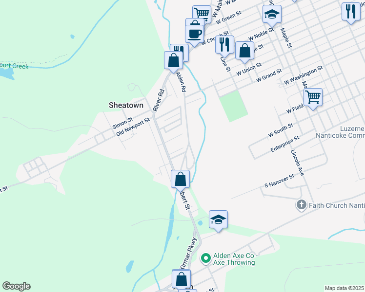map of restaurants, bars, coffee shops, grocery stores, and more near 191 Robert Street in Nanticoke