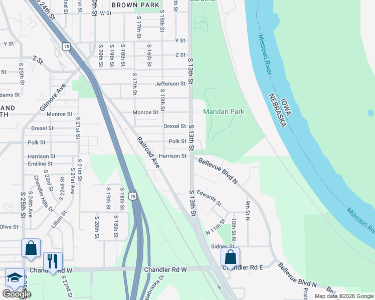 map of restaurants, bars, coffee shops, grocery stores, and more near 6814 South 13th Street in Omaha