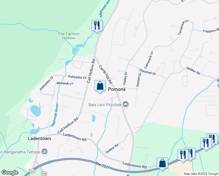 map of restaurants, bars, coffee shops, grocery stores, and more near 141 Camp Hill Road in Pomona