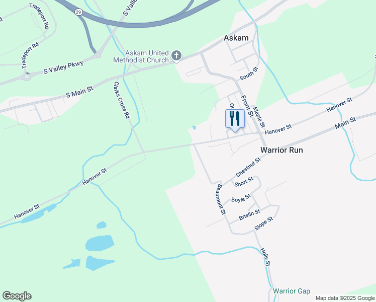 map of restaurants, bars, coffee shops, grocery stores, and more near Hanover Street in WLKS BARR Township