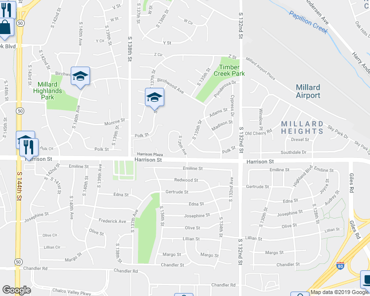 map of restaurants, bars, coffee shops, grocery stores, and more near 6805 South 135th Avenue in Omaha