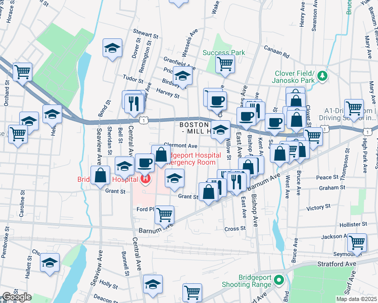 map of restaurants, bars, coffee shops, grocery stores, and more near 204 Judson Place in Bridgeport