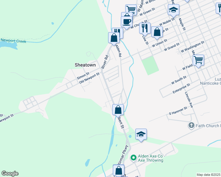 map of restaurants, bars, coffee shops, grocery stores, and more near 3 John Street in Nanticoke