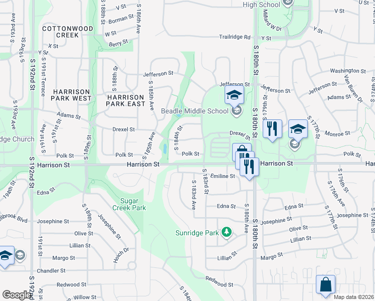 map of restaurants, bars, coffee shops, grocery stores, and more near 18328 Polk Street in Omaha