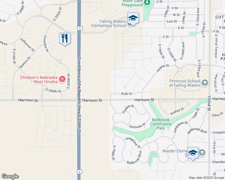 map of restaurants, bars, coffee shops, grocery stores, and more near 6716 South 200th Avenue in Omaha