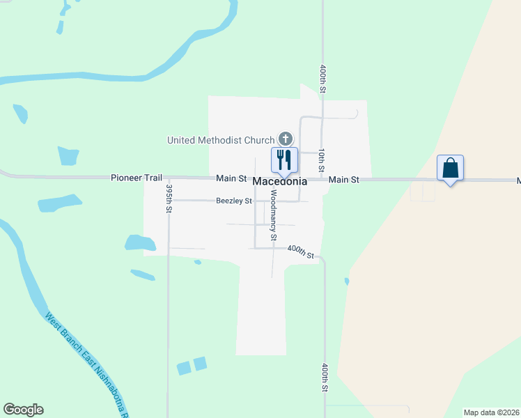 map of restaurants, bars, coffee shops, grocery stores, and more near 208 Dye Street in Macedonia