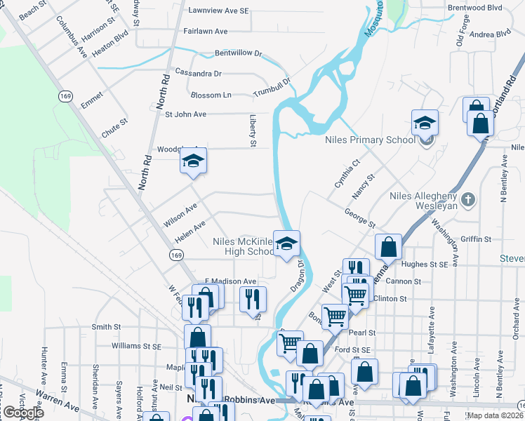 map of restaurants, bars, coffee shops, grocery stores, and more near 189 Helen Ave in Niles
