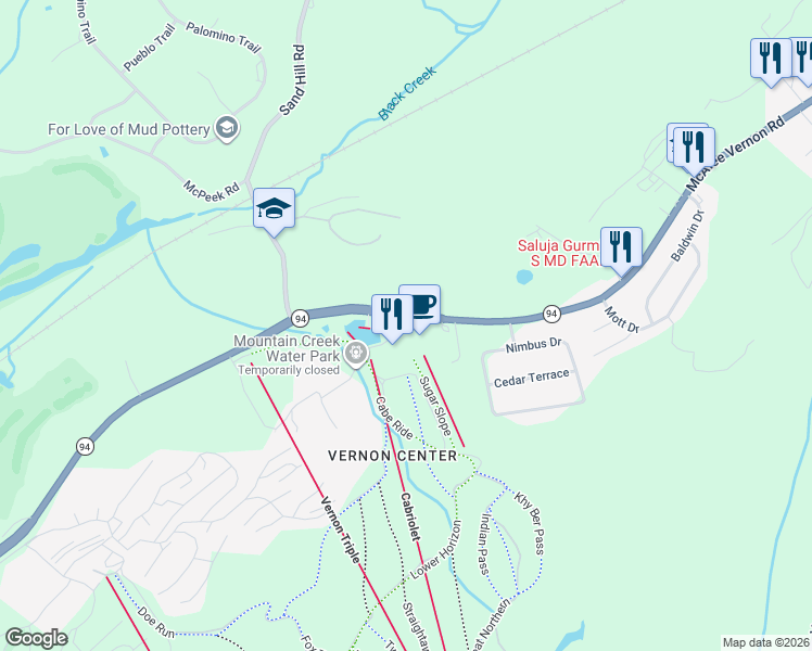 map of restaurants, bars, coffee shops, grocery stores, and more near 212 New Jersey 94 in Sussex County