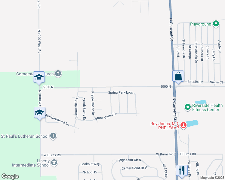 map of restaurants, bars, coffee shops, grocery stores, and more near 501 Spring Park Loop in Bourbonnais