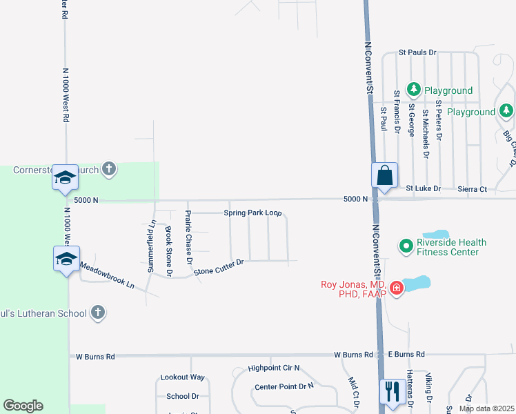 map of restaurants, bars, coffee shops, grocery stores, and more near 435 Spring Park Loop in Bourbonnais