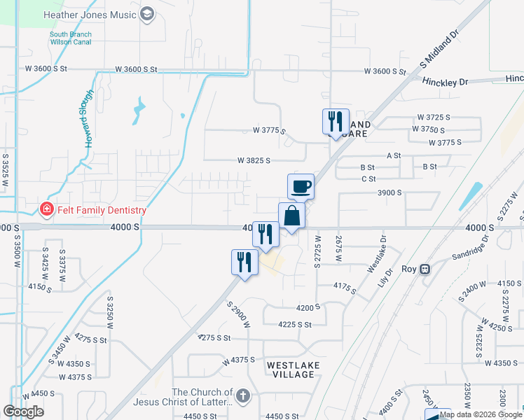 map of restaurants, bars, coffee shops, grocery stores, and more near 40 West 3975 South in West Haven