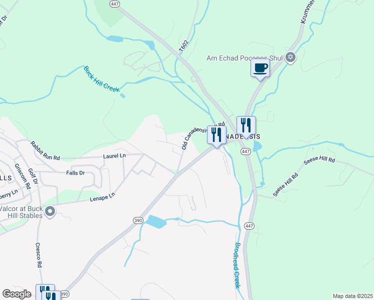 map of restaurants, bars, coffee shops, grocery stores, and more near 3128 Old Canadensis Hill Road in Cresco