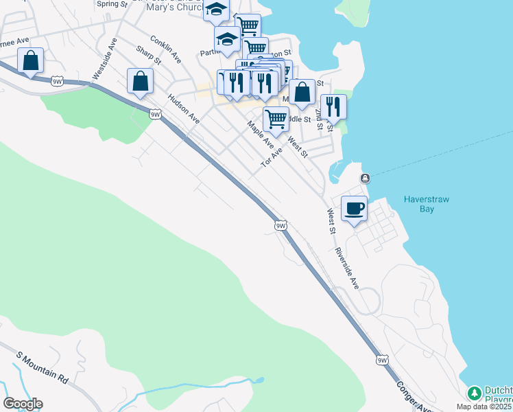 map of restaurants, bars, coffee shops, grocery stores, and more near 45 Route 9W in Haverstraw