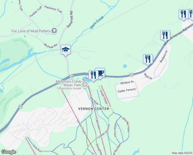 map of restaurants, bars, coffee shops, grocery stores, and more near 212 New Jersey 94 in Sussex County