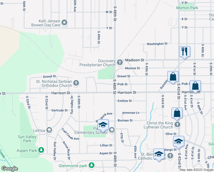 map of restaurants, bars, coffee shops, grocery stores, and more near 4821 Polk Street in Omaha