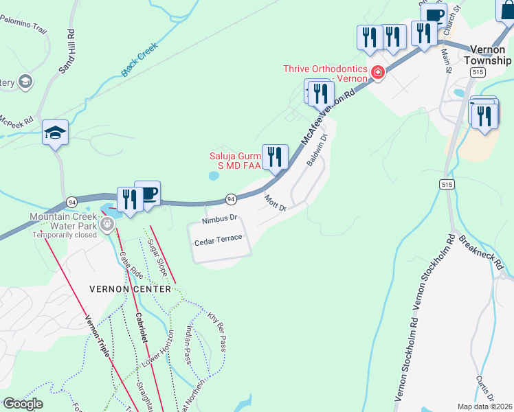 map of restaurants, bars, coffee shops, grocery stores, and more near 4 Stayman Road in Vernon Township