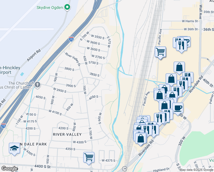map of restaurants, bars, coffee shops, grocery stores, and more near 567 West 3950 South in Riverdale