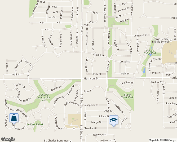 map of restaurants, bars, coffee shops, grocery stores, and more near 6763 South 191st Avenue in Omaha