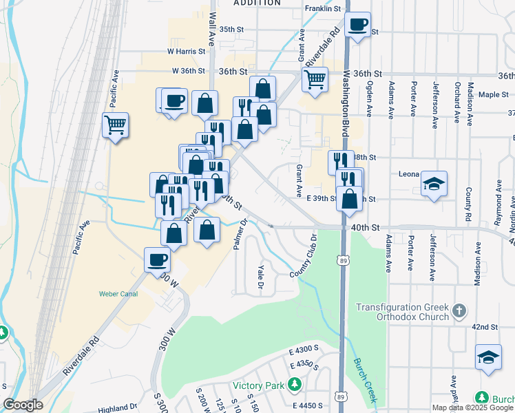 map of restaurants, bars, coffee shops, grocery stores, and more near 196 40th Street in Ogden