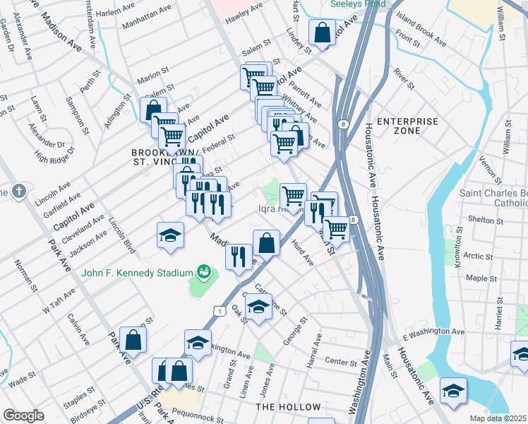 map of restaurants, bars, coffee shops, grocery stores, and more near 59 Beers Street in Bridgeport