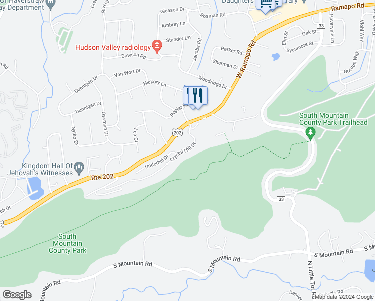 map of restaurants, bars, coffee shops, grocery stores, and more near 2 Crystal Hill Drive in Pomona