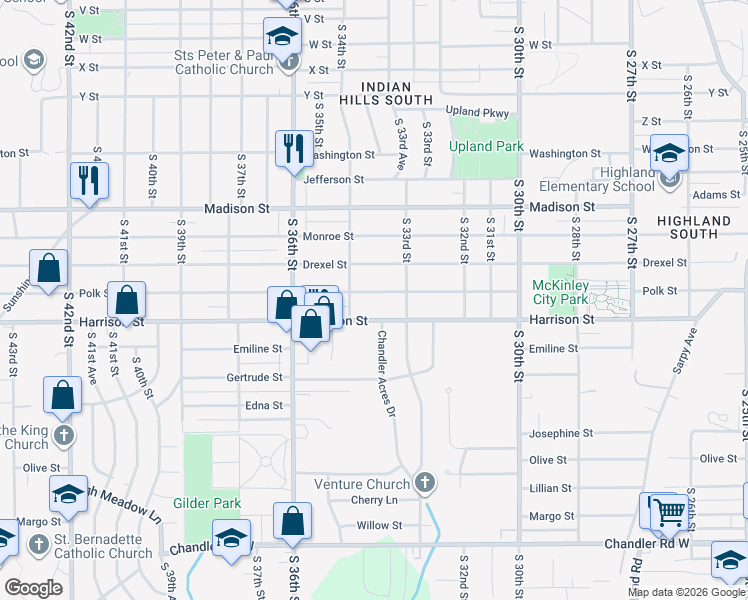 map of restaurants, bars, coffee shops, grocery stores, and more near 3331 Polk Street in Omaha