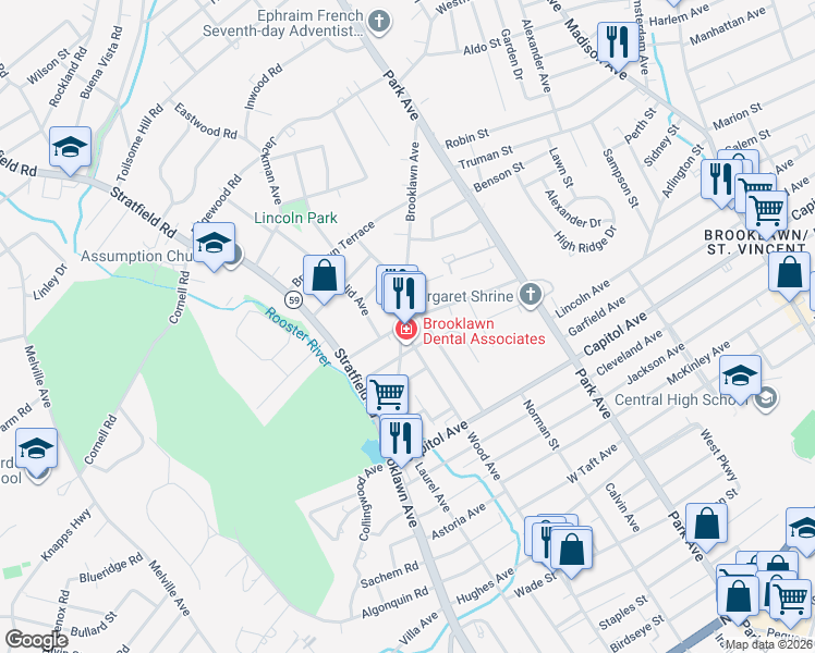 map of restaurants, bars, coffee shops, grocery stores, and more near 1552 Wood Avenue in Bridgeport