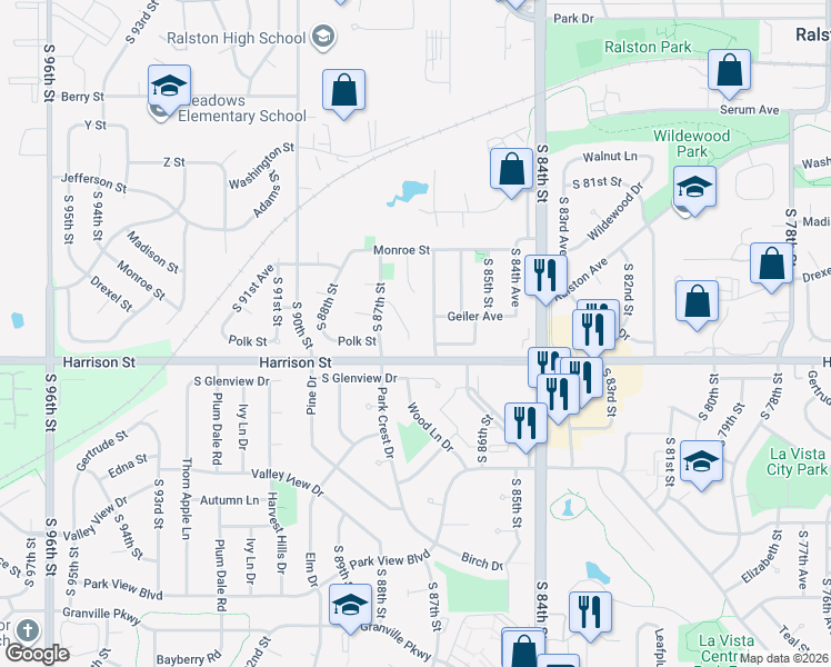 map of restaurants, bars, coffee shops, grocery stores, and more near 6741 Woodbine Circle in Omaha