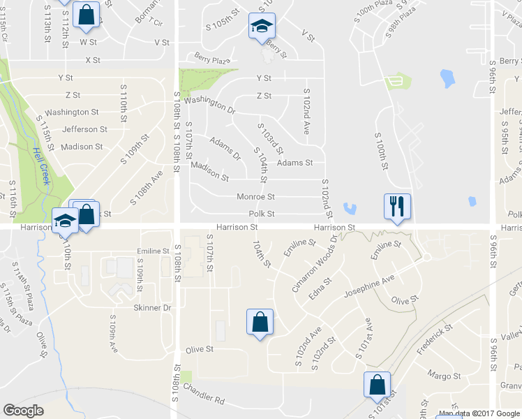 map of restaurants, bars, coffee shops, grocery stores, and more near 10328 Polk Street in Omaha