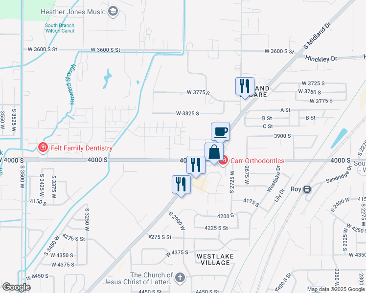 map of restaurants, bars, coffee shops, grocery stores, and more near 2917 West 3970 South in West Haven