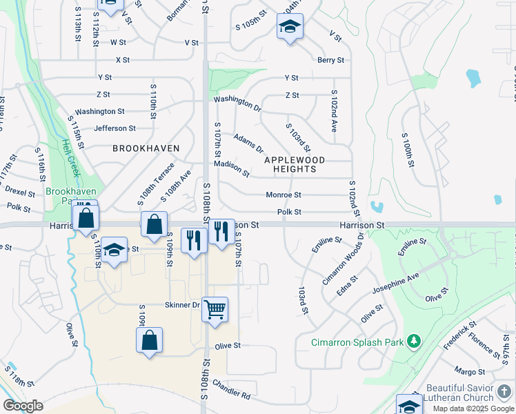 map of restaurants, bars, coffee shops, grocery stores, and more near 10510 Polk Street in Omaha
