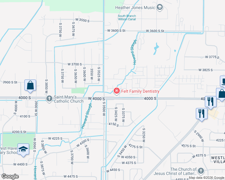 map of restaurants, bars, coffee shops, grocery stores, and more near 3451 West 3950 South in West Haven