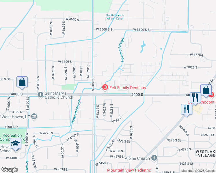 map of restaurants, bars, coffee shops, grocery stores, and more near 3405 3800 South in West Haven