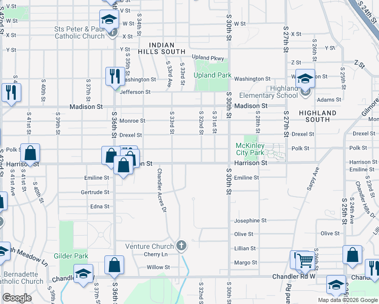 map of restaurants, bars, coffee shops, grocery stores, and more near 3225 Polk Street in Omaha